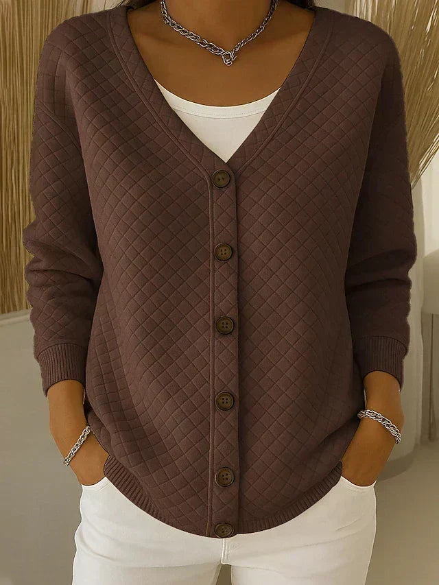 Verolyn diamond quilted knit cardigan in brown