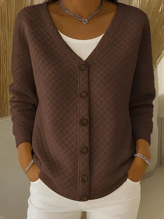 Verolyn diamond quilted knit cardigan in brown