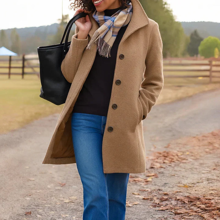Single-Breasted Straight Coat in Khaki — VerolynBoutique