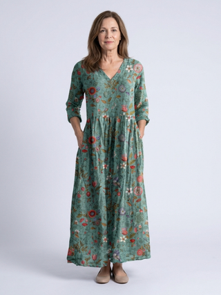 Three-Quarter Sleeve Floral Maxi Dress in Green — VerolynBoutique