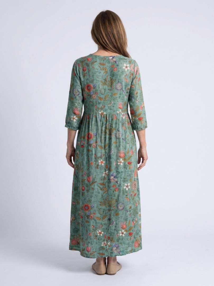 Three-Quarter Sleeve Floral Maxi Dress in Green — VerolynBoutique