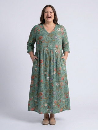 Three-Quarter Sleeve Floral Maxi Dress in Green — VerolynBoutique