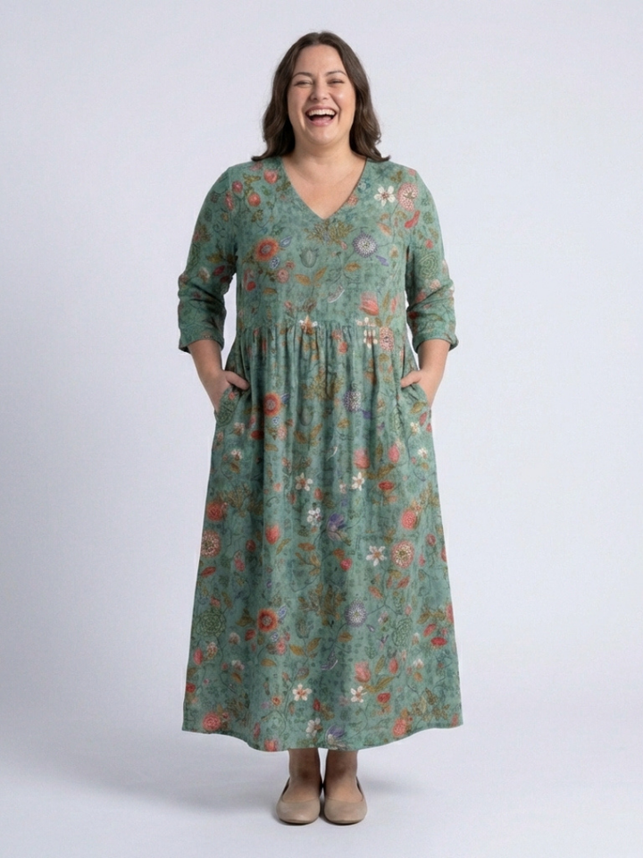 Three-Quarter Sleeve Floral Maxi Dress in Green — VerolynBoutique