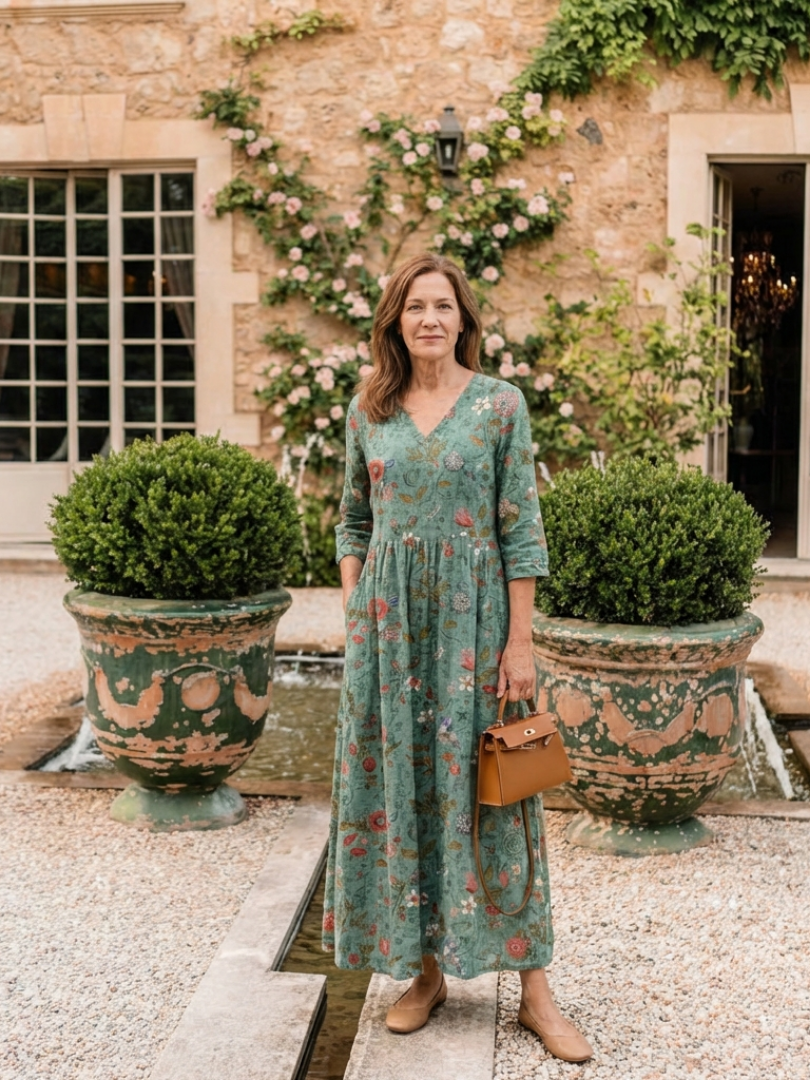 Three-Quarter Sleeve Floral Maxi Dress in Green — VerolynBoutique