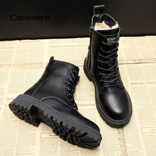 Fur-Lined Lace-Up Combat Boots in Black — VerolynBoutique