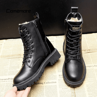 Fur-Lined Lace-Up Combat Boots in Black — VerolynBoutique