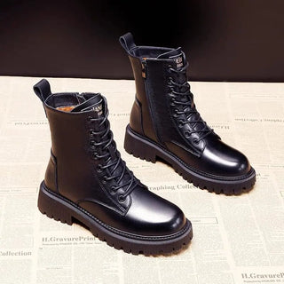 Fur-Lined Lace-Up Combat Boots in Black — VerolynBoutique