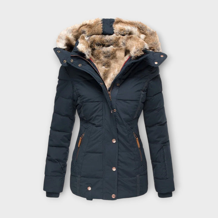 Fur-Lined Hood Padded Jacket in Blue — VerolynBoutique