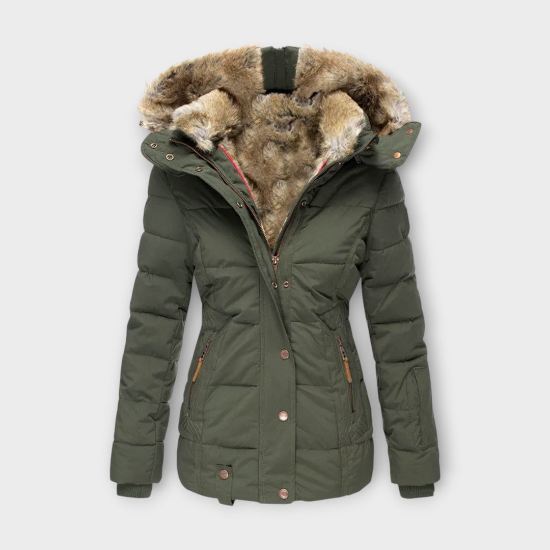 Fur-Lined Hood Padded Jacket in Green — VerolynBoutique