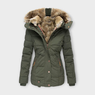 Fur-Lined Hood Padded Jacket in Green — VerolynBoutique