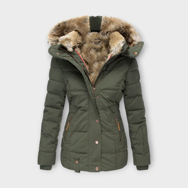 Fur-Lined Hood Padded Jacket in Green — VerolynBoutique