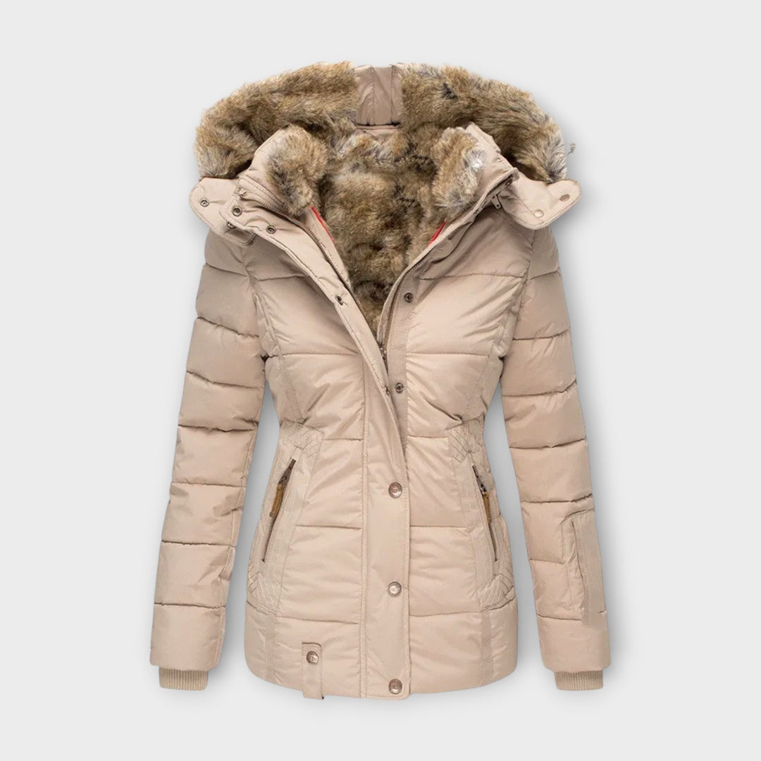 Fur-Lined Hood Padded Jacket in Beige — VerolynBoutique