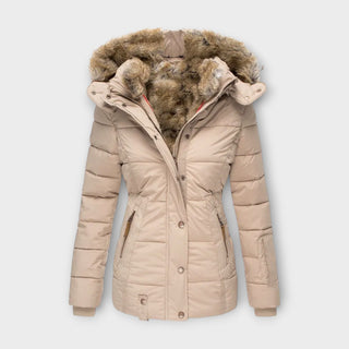 Fur-Lined Hood Padded Jacket in Beige — VerolynBoutique