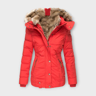 Fur-Lined Hood Padded Jacket in Red — VerolynBoutique