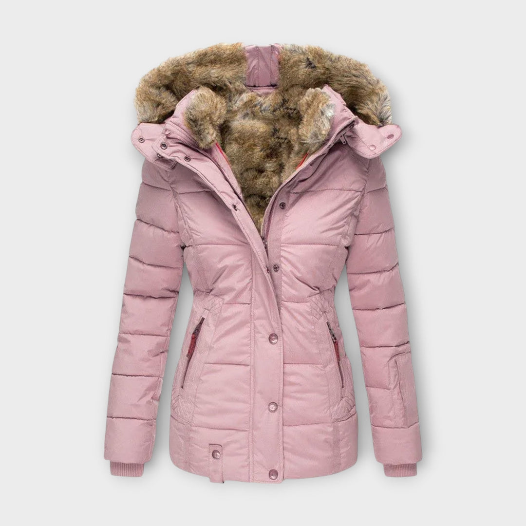 Fur-Lined Hood Padded Jacket in Pink — VerolynBoutique