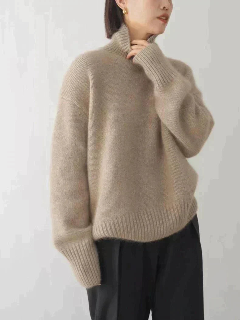 Cashmere Roll Neck Jumper in Khaki — VerolynBoutique