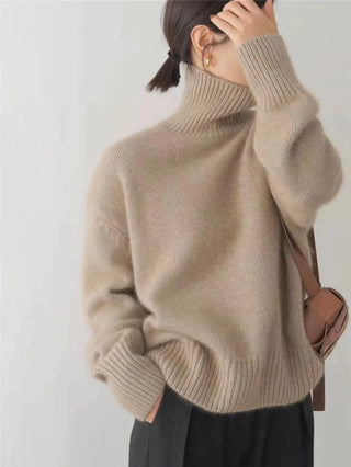 Cashmere Roll Neck Jumper in Beige — VerolynBoutique