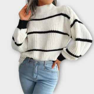 Chunky Stripe Mock Neck Jumper in White — VerolynBoutique
