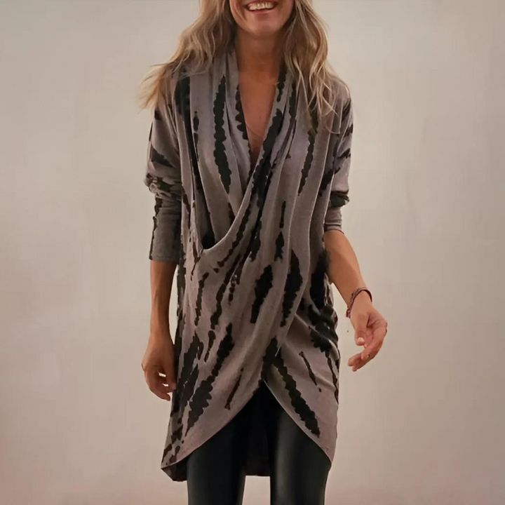 Abstract Print Wrap Tunic Top in Brown Abstract — VerolynBoutique