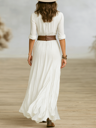 Cotton Linen Maxi Shirt Dress in White — VerolynBoutique