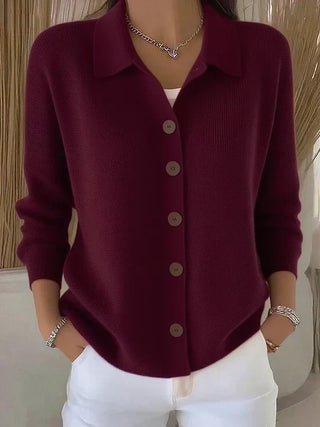 Verolyn roll neck button-through cardigan in burgundy