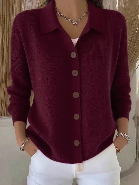 Verolyn roll neck button-through cardigan in burgundy