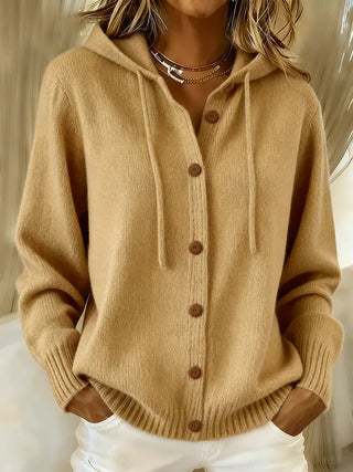 Verolyn drawstring hooded button cardigan in khaki