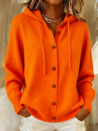 Verolyn drawstring hooded button cardigan in orange