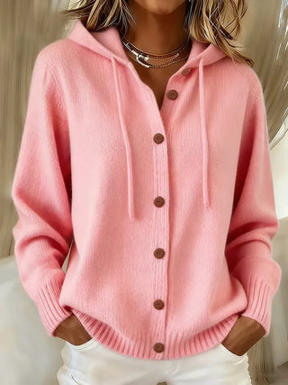 Verolyn drawstring hooded button cardigan in pink