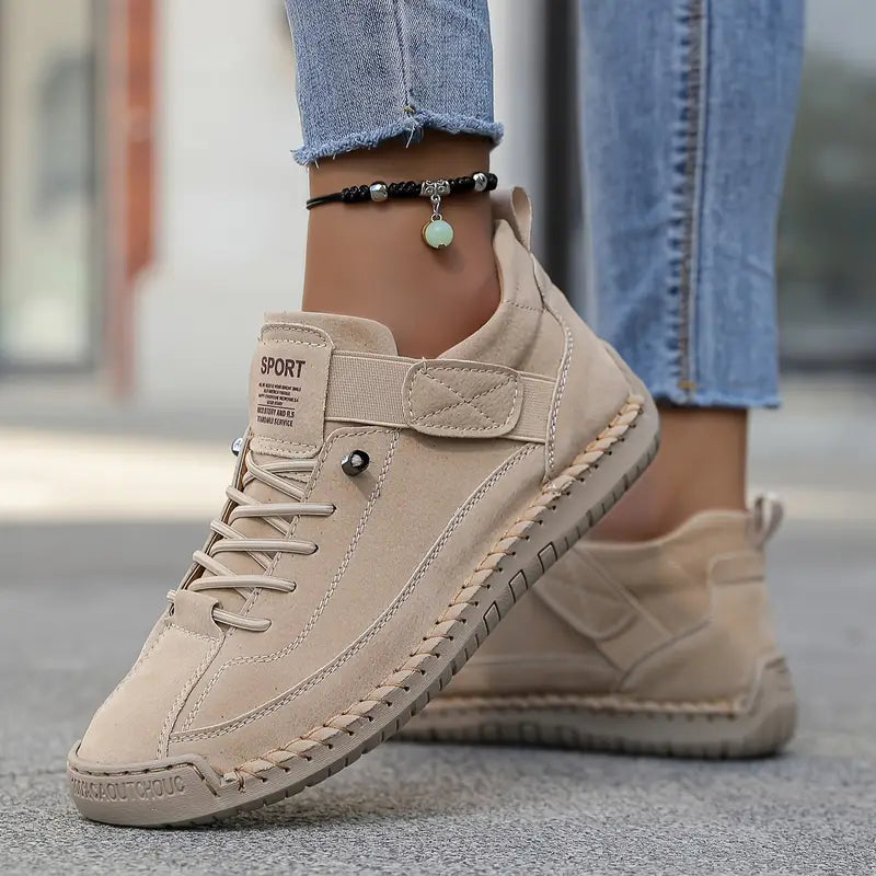 Wide Fit Slip On Sneakers in Beige — VerolynBoutique
