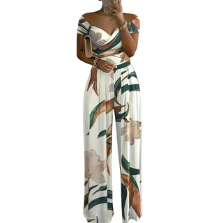 Verolyn - Floral Off-Shoulder Wrap Jumpsuit