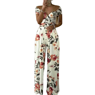 Verolyn - Floral Off-Shoulder Wrap Jumpsuit