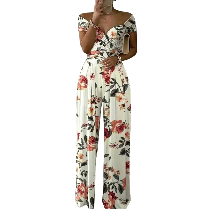 Verolyn - Floral Off-Shoulder Wrap Jumpsuit