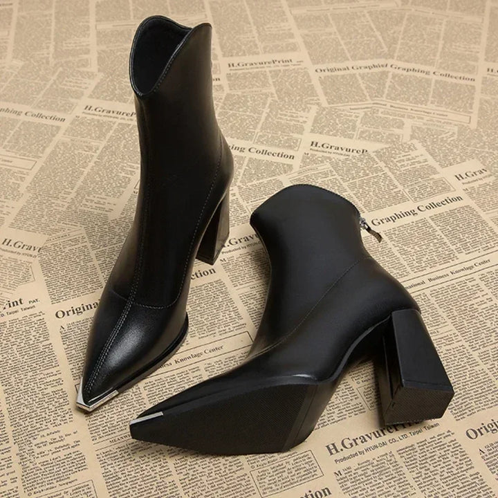 Metal Tip Pointed Ankle Boots in Black — VerolynBoutique