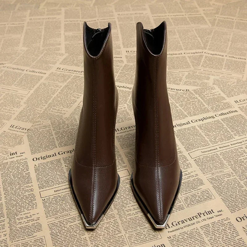 Metal Tip Pointed Ankle Boots in Black — VerolynBoutique