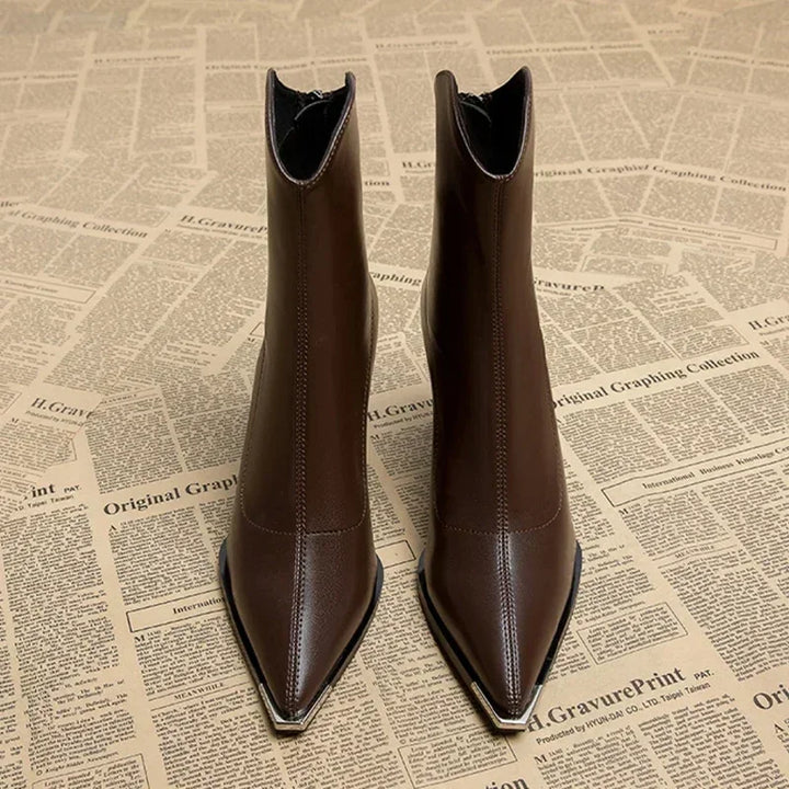 Metal Tip Pointed Ankle Boots in Black — VerolynBoutique