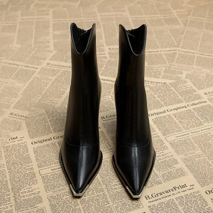 Metal Tip Pointed Ankle Boots in Black — VerolynBoutique