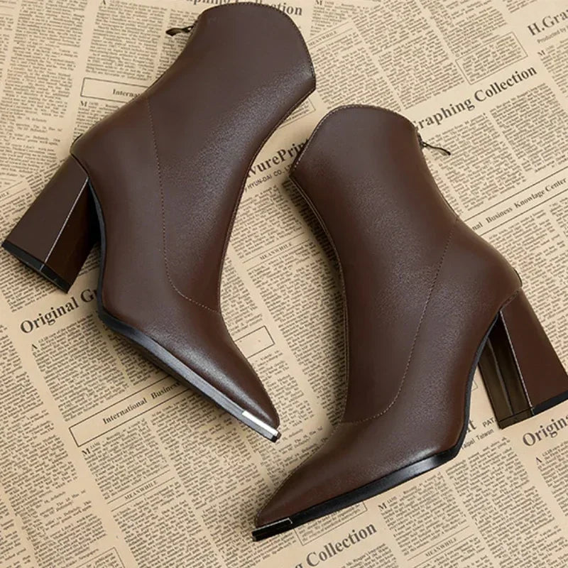 Metal Tip Pointed Ankle Boots in Brown — VerolynBoutique