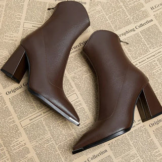 Metal Tip Pointed Ankle Boots in Brown — VerolynBoutique