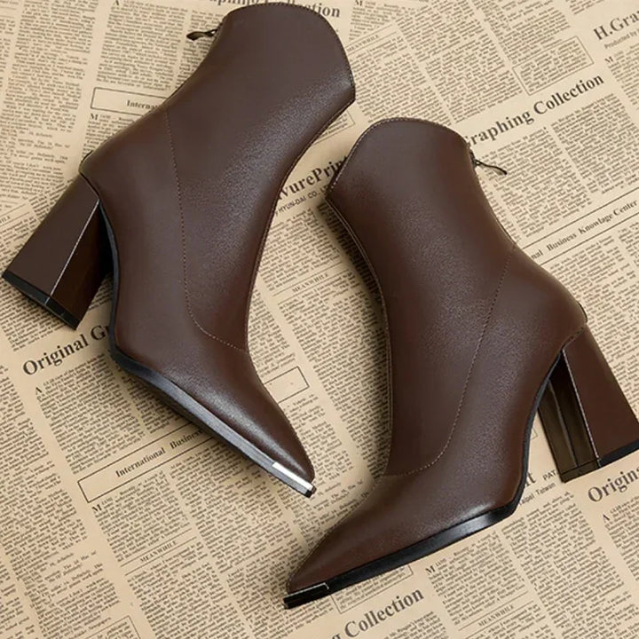 Metal Tip Pointed Ankle Boots in Brown — VerolynBoutique