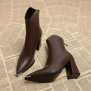Metal Tip Pointed Ankle Boots in Black — VerolynBoutique