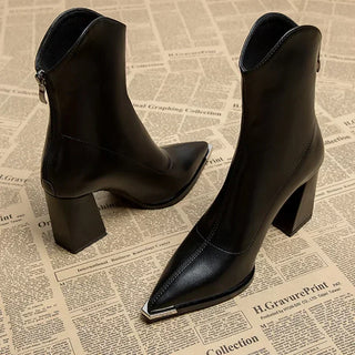 Metal Tip Pointed Ankle Boots in Black — VerolynBoutique