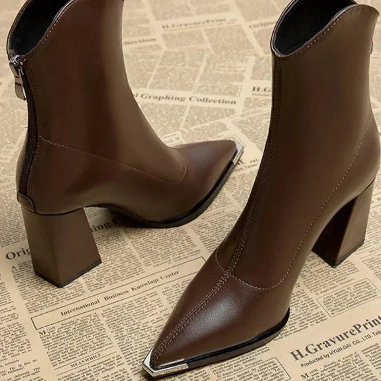 Metal Tip Pointed Ankle Boots in Black — VerolynBoutique