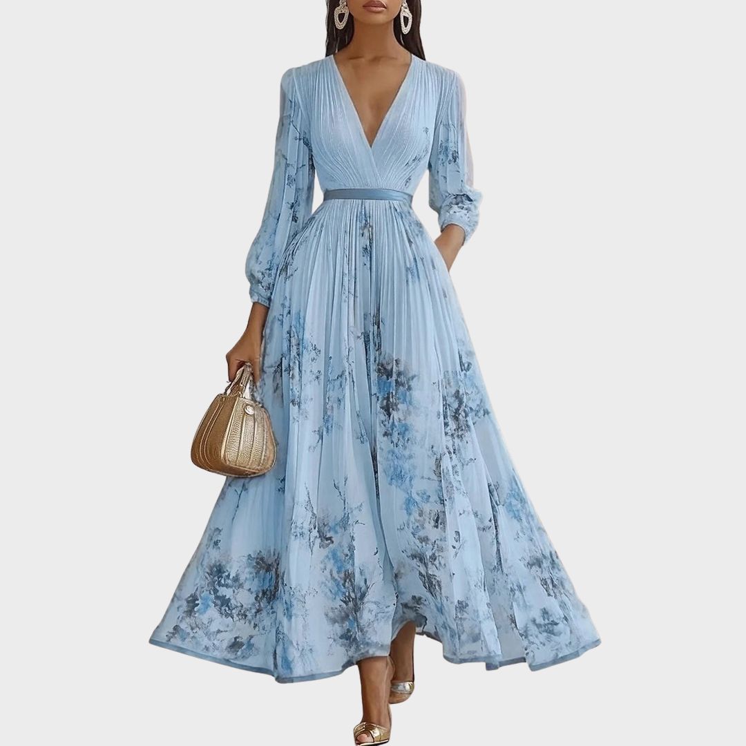 Verolyn - Pleated V-Neck Maxi Dress