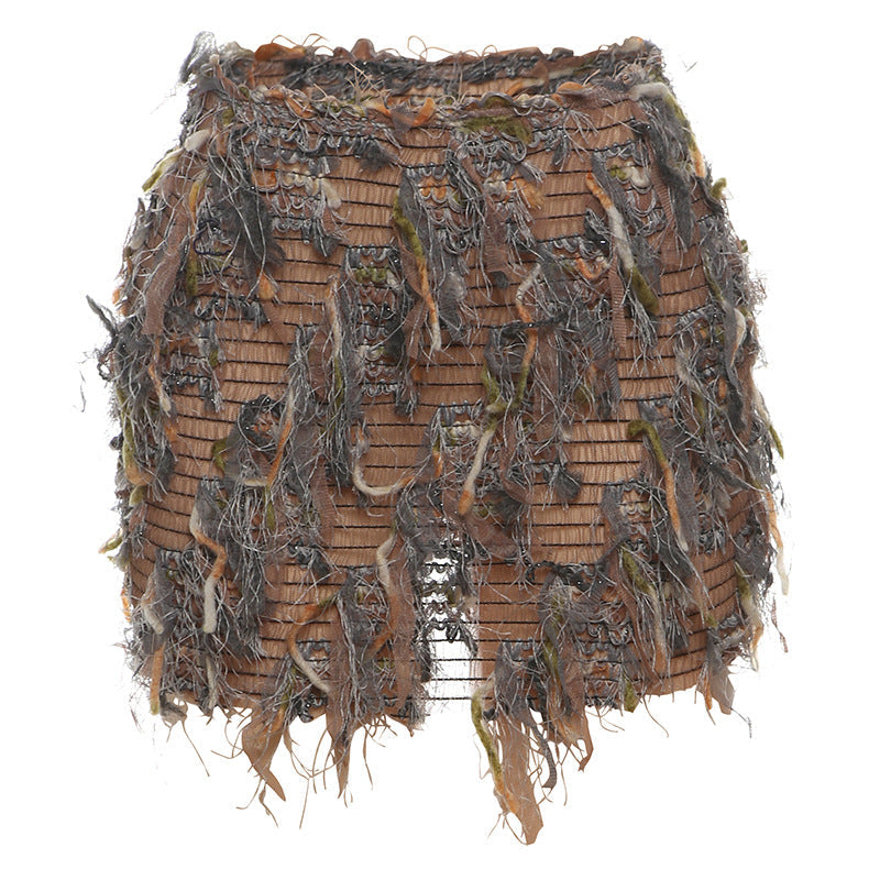 Fringe High-Waist Mini Skirt in Pink — VerolynBoutique