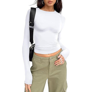 Fitted Crew Neck Top in White — VerolynBoutique