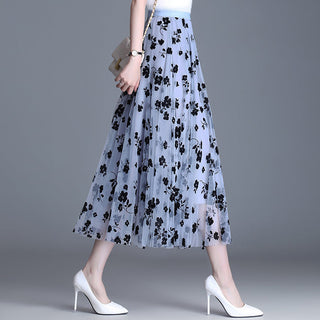 Floral Tulle Midi Skirt in Blue — VerolynBoutique
