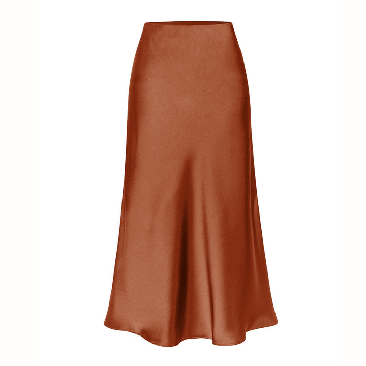 Side Slit Satin Midi Skirt in Brown — VerolynBoutique