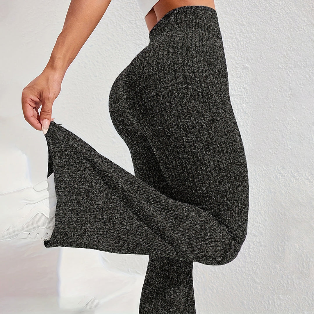 Ribbed Knit Flare Trousers in Black — VerolynBoutique