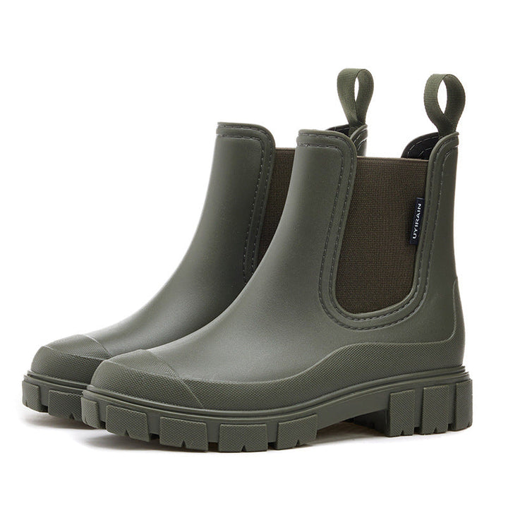 Chunky Sole Chelsea Rain Boots in Green — VerolynBoutique